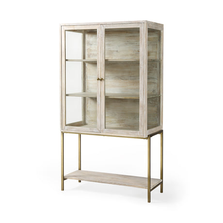 Arelius 36L x 18.75W x 63H White Wood W/ Gold Metal Base Display Cabinet from Mercana - Luna Furniture