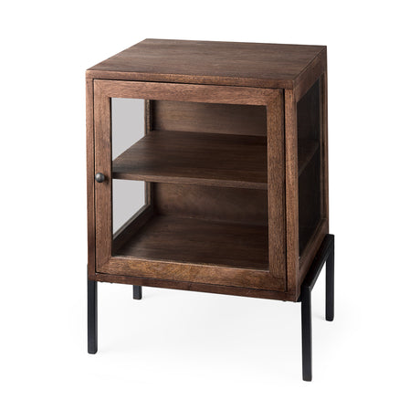 Arelius 20L x 18W x 26H Medium Brown Wood W/ Black Metal Frame End/Side Table from Mercana - Luna Furniture