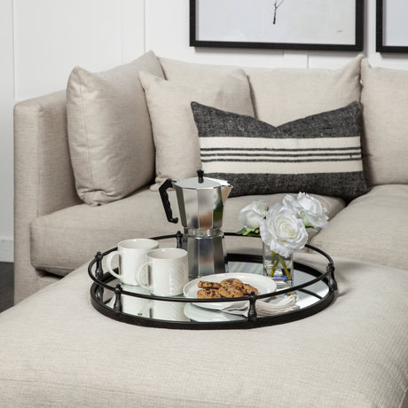 Kimbel 24L x 24W Black Metal Mirrored Base Round Tray from Mercana - Luna Furniture