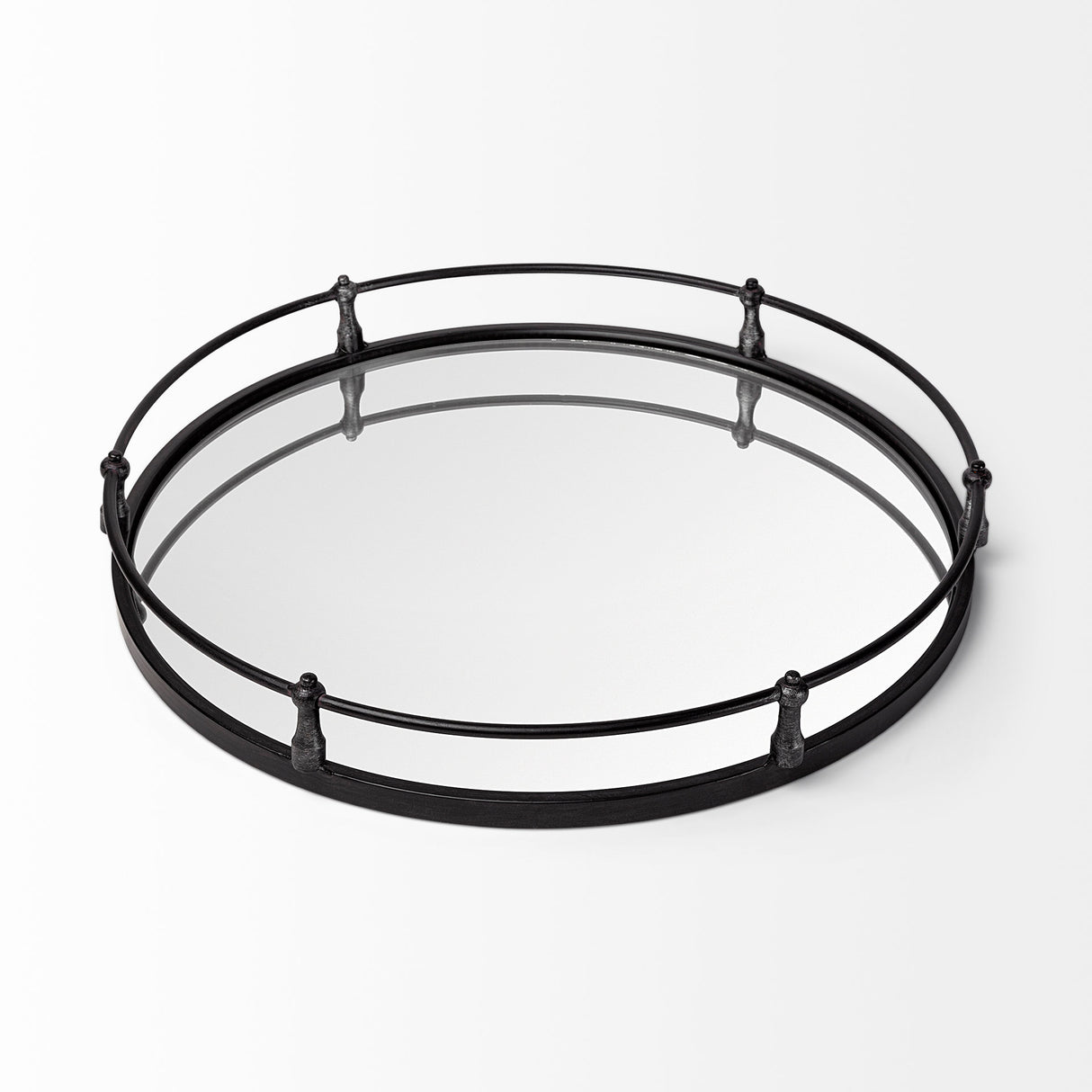 Kimbel 24L x 24W Black Metal Mirrored Base Round Tray from Mercana - Luna Furniture