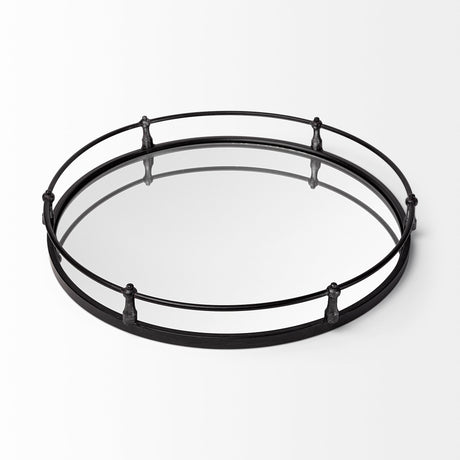 Kimbel 24L x 24W Black Metal Mirrored Base Round Tray from Mercana - Luna Furniture