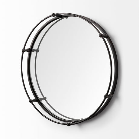 Kimbel 24L x 24W Black Metal Mirrored Base Round Tray from Mercana - Luna Furniture