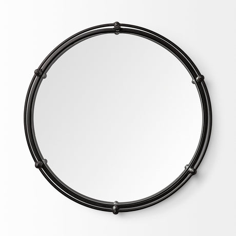 Kimbel 24L x 24W Black Metal Mirrored Base Round Tray from Mercana - Luna Furniture
