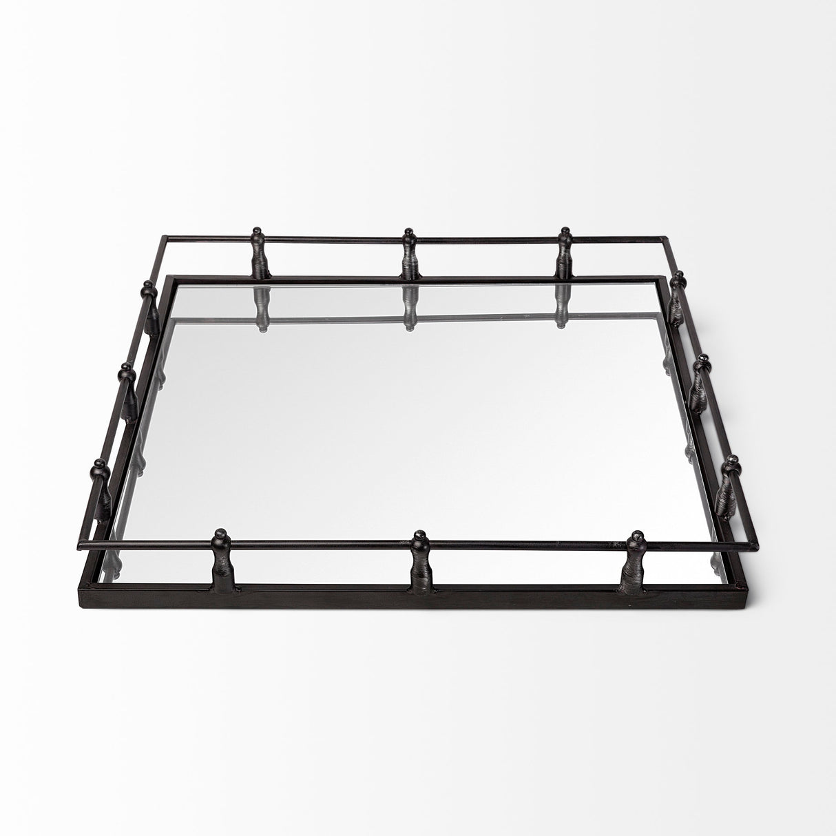 Christa 22L x 22W Black Metal Mirrored Base Square Tray from Mercana - Luna Furniture