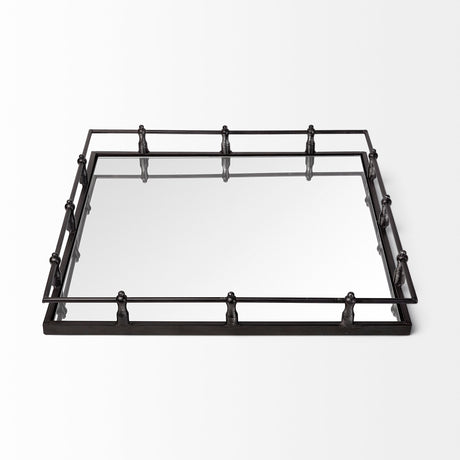 Christa 22L x 22W Black Metal Mirrored Base Square Tray from Mercana - Luna Furniture