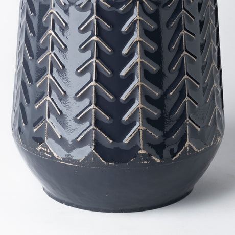 Gemma I Metal Glossy Dark Blue Chevron Vase from Mercana - Luna Furniture