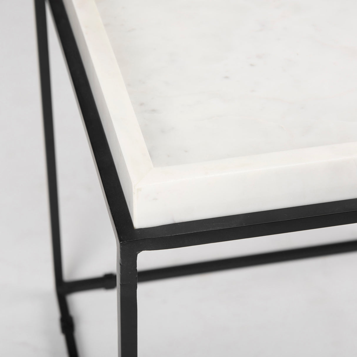 Nathan II 18" x 20" Square Top White Marble and Black Metal End/Side Table from Mercana - Luna Furniture