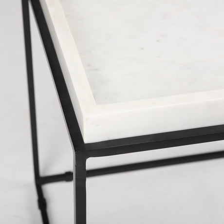 Nathan II 18" x 20" Square Top White Marble and Black Metal End/Side Table from Mercana - Luna Furniture
