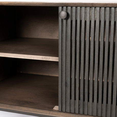 Grace I Two-Toned Brown Solid Wood TV Stand Media Console with Slated Doors, TV up to 82" from Mercana - Luna Furniture