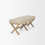 Solis II 50L x 16W Brown Base Beige Woven Leather Cushion Accent Bench from Mercana - Luna Furniture