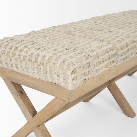 Solis II 50L x 16W Brown Base Beige Woven Leather Cushion Accent Bench from Mercana - Luna Furniture