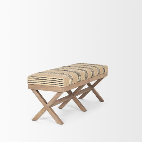Solis 50L x 16W Brown Base Upholstered Beige/Black Stripe Seat Accent Bench from Mercana - Luna Furniture