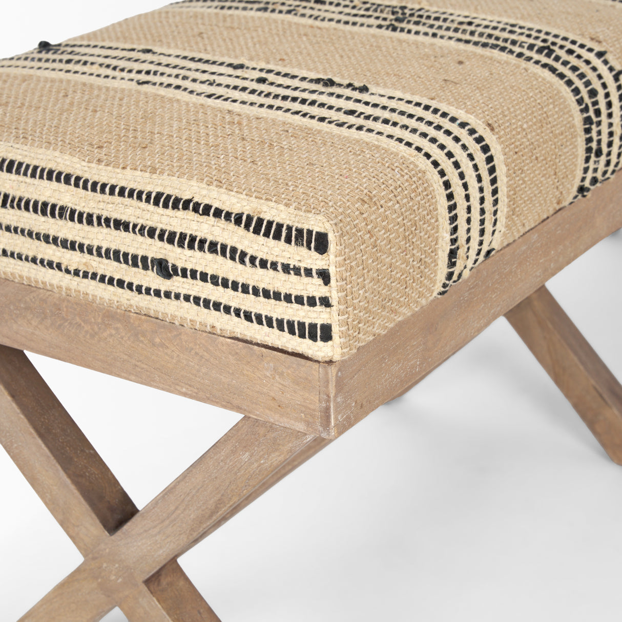 Solis 50L x 16W Brown Base Upholstered Beige/Black Stripe Seat Accent Bench from Mercana - Luna Furniture