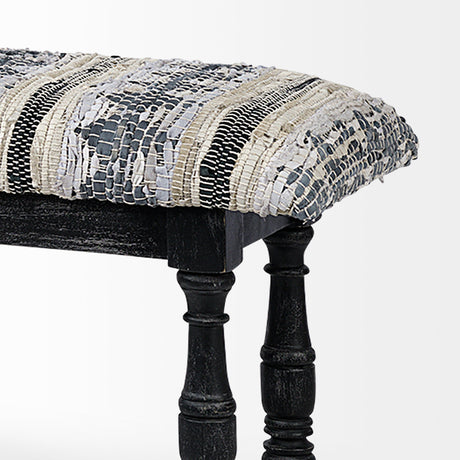 Denison II 56L x 15W Black Wood Base Woven-Leather Cushion Top Accent Bench from Mercana - Luna Furniture