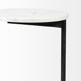 Ballatine II 15L x 15W x 27L White Marble Round Top White w/ Black Metal Base Accent Table from Mercana - Luna Furniture