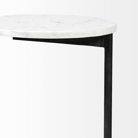 Ballatine II 15L x 15W x 27L White Marble Round Top White w/ Black Metal Base Accent Table from Mercana - Luna Furniture