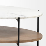 Larkin 48" Oval White Marble Top and Solid Wood Shelf w/ Black Metal Frame Coffee Table from Mercana - Luna Furniture