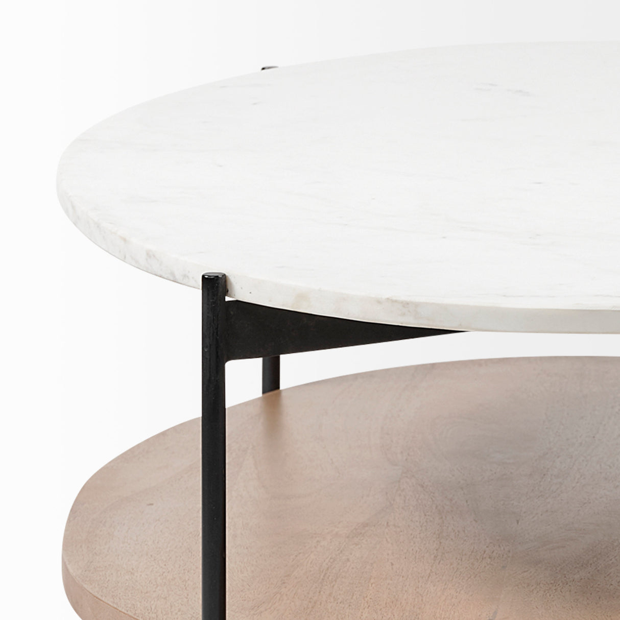 Larkin 48" Oval White Marble Top and Solid Wood Shelf w/ Black Metal Frame Coffee Table from Mercana - Luna Furniture