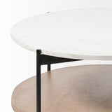 Larkin 48" Oval White Marble Top and Solid Wood Shelf w/ Black Metal Frame Coffee Table from Mercana - Luna Furniture