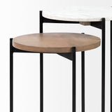 Larkin II Marble and Medium Brown Wood Round Tabletop Nesting End/Side Tables from Mercana - Luna Furniture