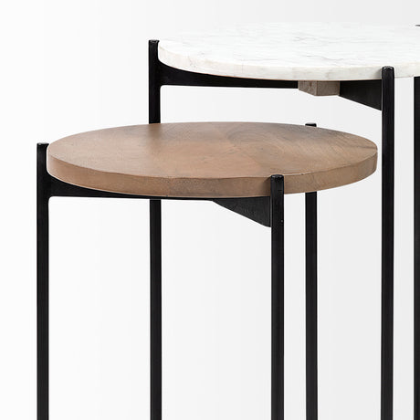 Larkin II Marble and Medium Brown Wood Round Tabletop Nesting End/Side Tables from Mercana - Luna Furniture