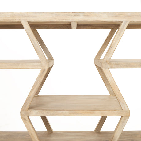 Dayton II 66L x 16W Natural Wooden Multi-Level Shelf Console Table from Mercana - Luna Furniture