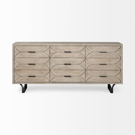 Giselle II Brown Fir Veneer W/Black Metal Leg 9 Drawer Sideboard from Mercana - Luna Furniture
