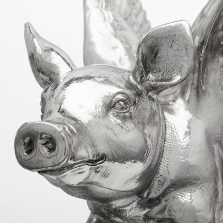 Hogbadi Set of 2 Silver Flying Pigs from Mercana - Luna Furniture