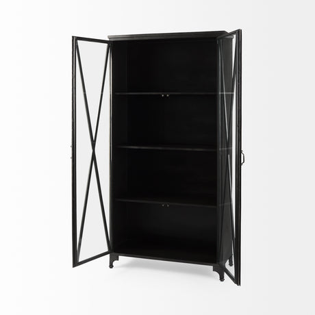 Poppy II 73.8" H Black Metal With Glass Door Display Cabinet from Mercana - Luna Furniture