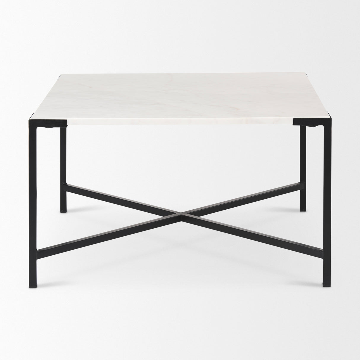 Lucas 30x30 White Marble Top Black Metal Base Coffee Table from Mercana - Luna Furniture