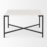 Lucas 30x30 White Marble Top Black Metal Base Coffee Table from Mercana - Luna Furniture