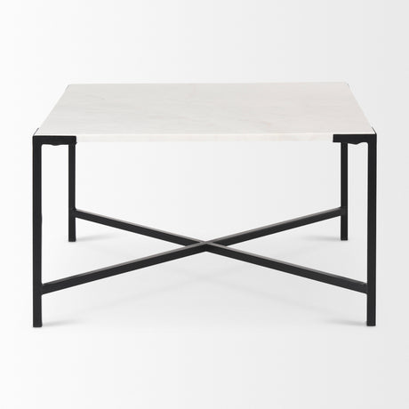Lucas 30x30 White Marble Top Black Metal Base Coffee Table from Mercana - Luna Furniture