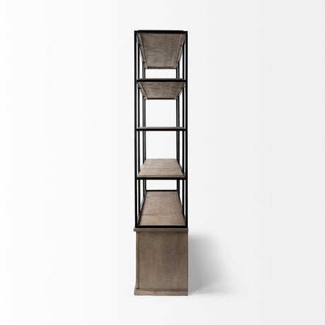 Braxton I Light Brown Wood and Iron Three Shelf Shelving Unit 81.5L x 18.5W x 90 from Mercana - Luna Furniture