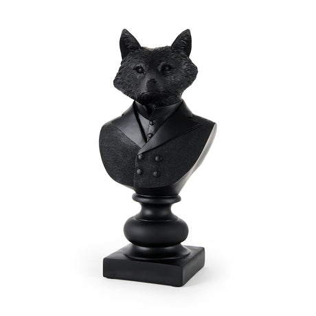 Murray 6.0L x 4.5W x 13.0H Black Painted Resin Fox in a Suit Bust from Mercana - Luna Furniture