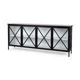 Aurelia 79.0L x 16.0W x 33.0H Black and White Metal Four Door Glass Cabinet from Mercana - Luna Furniture