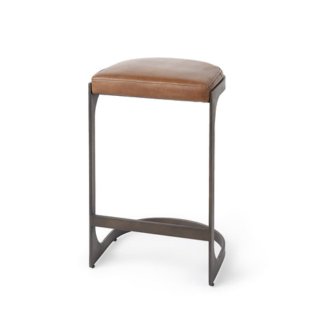 Tyson 17L x 18W x 28H Brown Leather W/ Metal Frame Counter Stool from Mercana - Luna Furniture