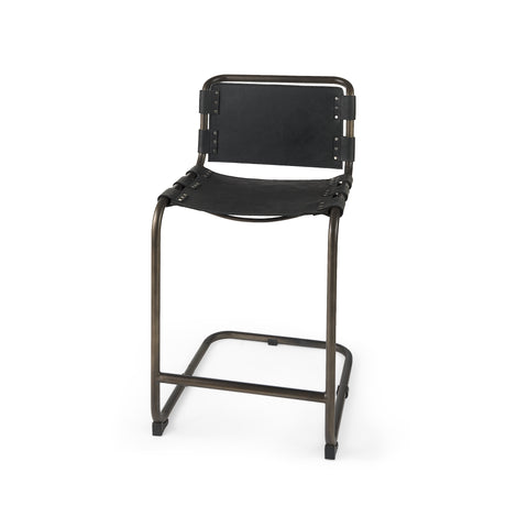 Berbick 21L x 25W x 38H Black Leather W/ Iron Frame Counter Stool from Mercana - Luna Furniture