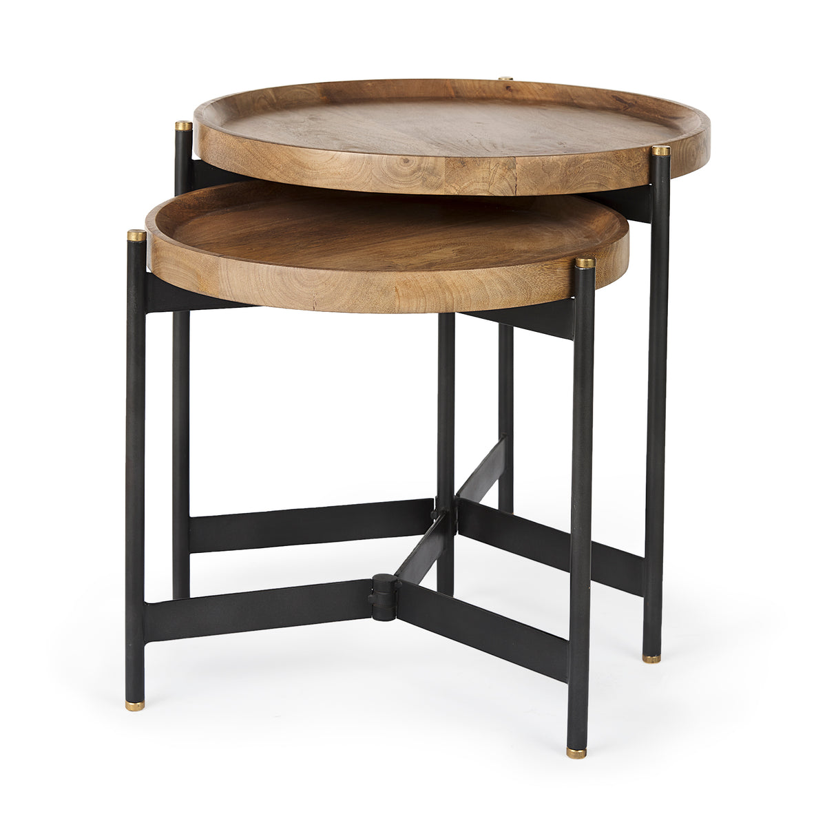 Marquisa (Set of 2) 22.5L x 22.5W x 20.8H Light Brown Wood W/ Black Metal Base Nesting Side Tables from Mercana - Luna Furniture