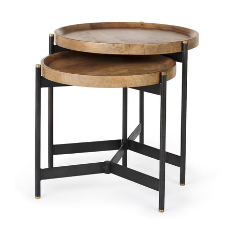 Marquisa (Set of 2) 22.5L x 22.5W x 20.8H Light Brown Wood W/ Black Metal Base Nesting Side Tables from Mercana - Luna Furniture