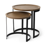 Aisley (Set of 2) 19.3L x 19.3W x 19H Light Brown Wood W/ Black Metal Base Round Nesting Side Tables from Mercana - Luna Furniture