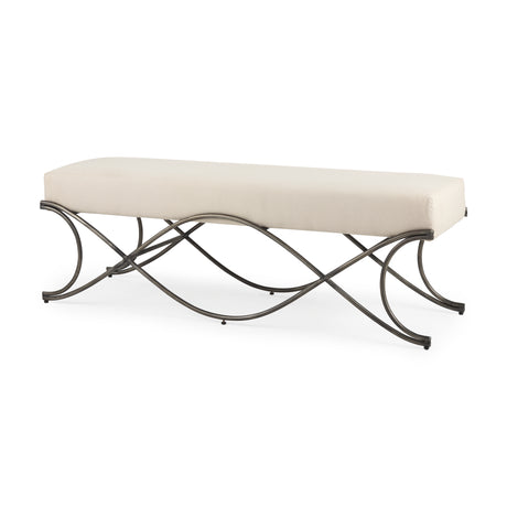 Ayla 55L x 17.6W x 18H Cream Fabric Seat W/ Antique Nickel Frame Bench from Mercana - Luna Furniture