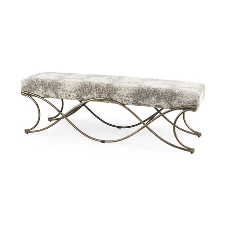 Ayla 55L x 17.6W x 18H Light and Dark Gray Fabric Seat W/ Antique Gold Metal Frame Bench from Mercana - Luna Furniture