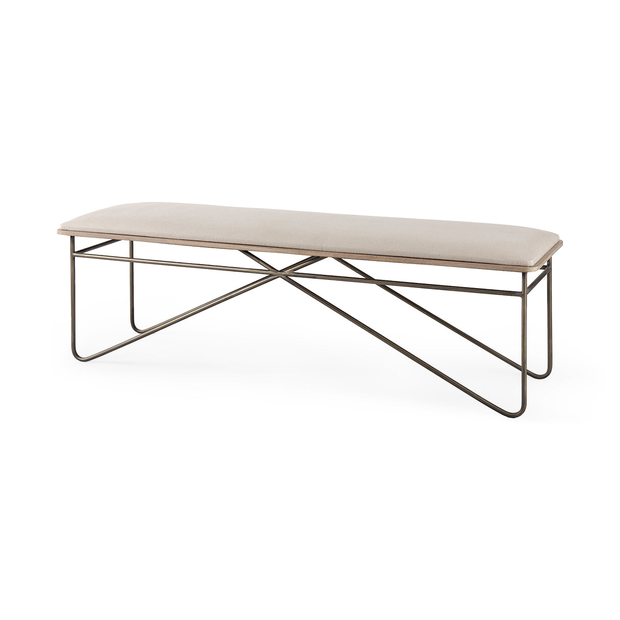 Camille 55.5L x 16.0W x 17.0H Cream Fabric Seat W/ Metal Frame Bench from Mercana - Luna Furniture