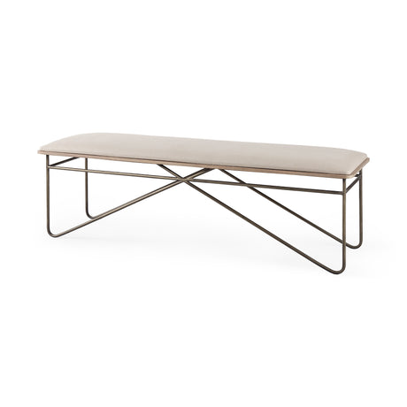 Camille 55.5L x 16.0W x 17.0H Cream Fabric Seat W/ Metal Frame Bench from Mercana - Luna Furniture