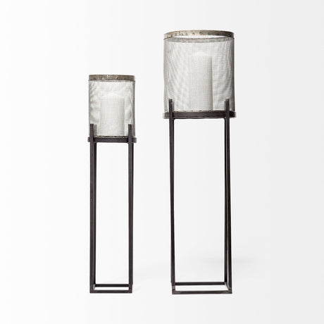 Steen Set of Two Black Meshed Metal Candle Holder Lanterns from Mercana - Luna Furniture