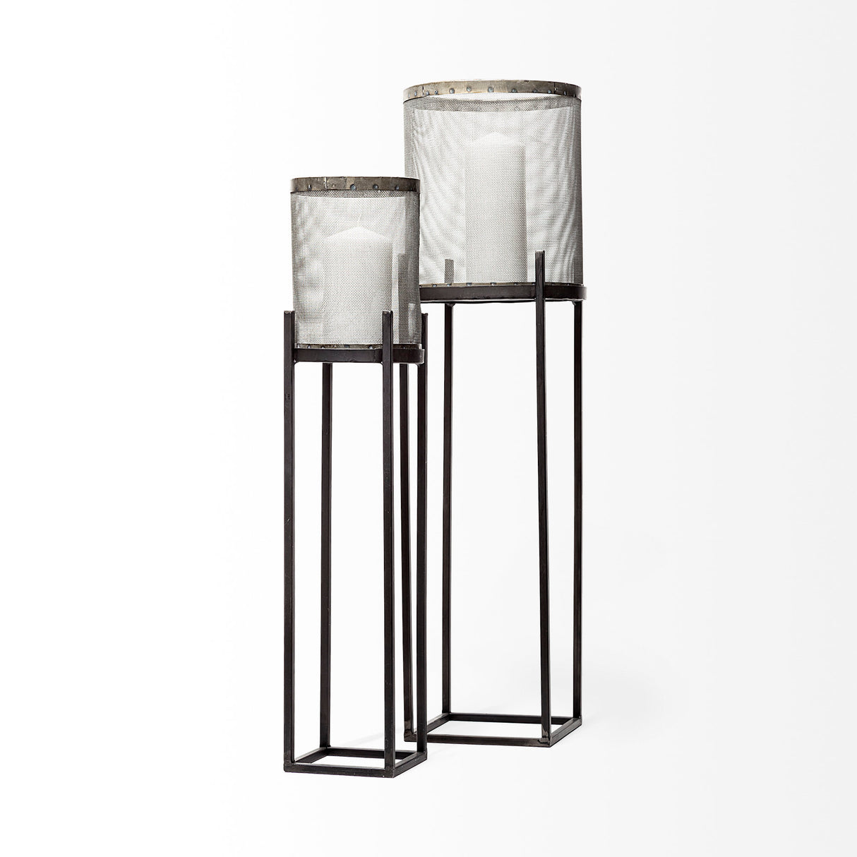 Steen Set of Two Black Meshed Metal Candle Holder Lanterns from Mercana - Luna Furniture