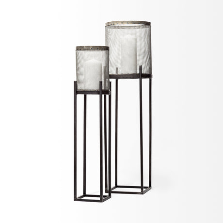 Steen Set of Two Black Meshed Metal Candle Holder Lanterns from Mercana - Luna Furniture