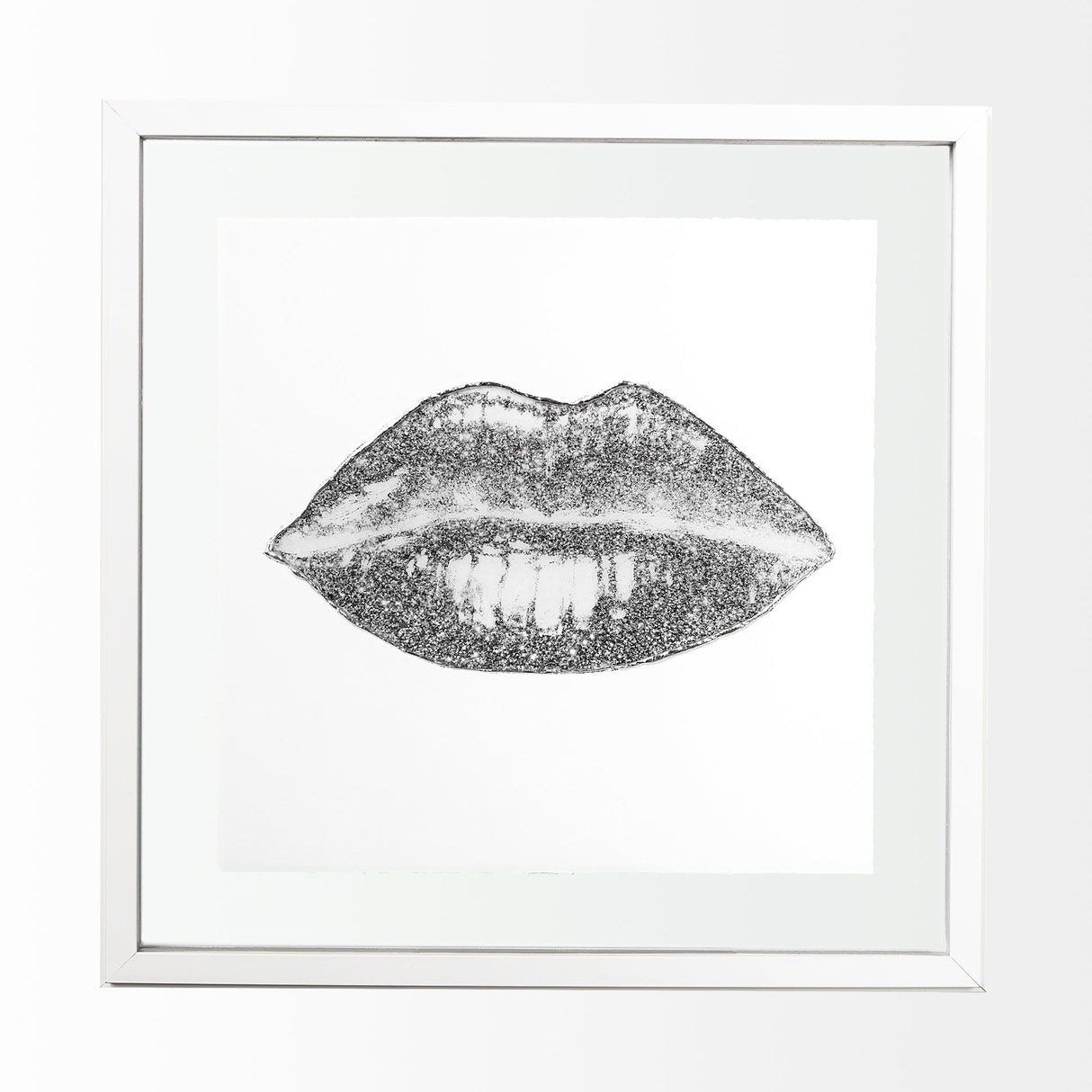Glitter Lips I Silver by Victoria Barnes Hand Embellished Framed Art Print Matted under Glass from Mercana - Luna Furniture
