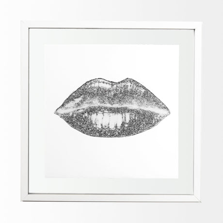 Glitter Lips I Silver by Victoria Barnes Hand Embellished Framed Art Print Matted under Glass from Mercana - Luna Furniture
