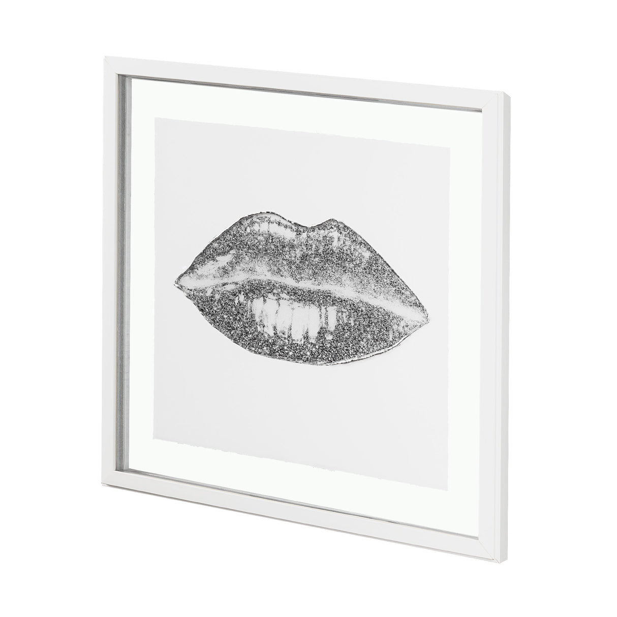 Glitter Lips I Silver by Victoria Barnes Hand Embellished Framed Art Print Matted under Glass from Mercana - Luna Furniture